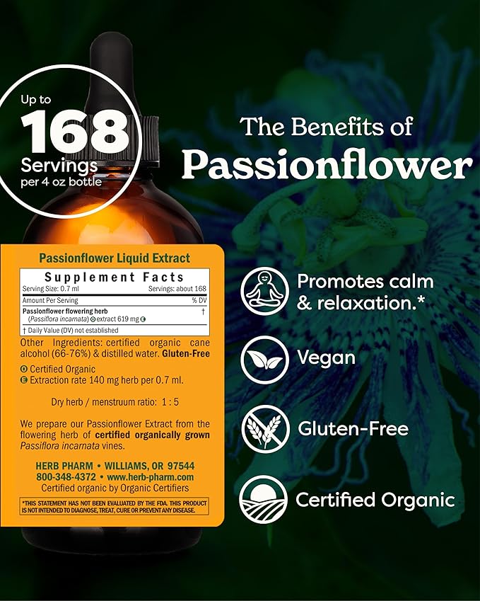 Herb Pharm Certified Organic Passionflower Liquid Extract - 4 Fl Oz