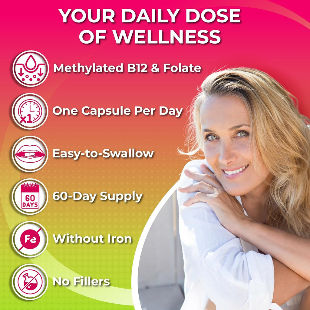 Women's Daily Multivitamin 50 Plus - Vegan Methylated Multivitamin for Women 50 and Over with Biotin, Organic Superfoods & Lutein - Eye, Energy, Gut & Optimal Health Support - Easy to Swallow Capsules