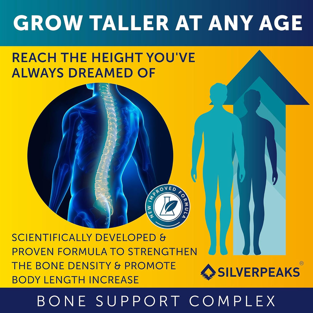 SILVERPEAKS Growth Capsules to Grow Taller - Height Growth Maximizer with Calcium for Bone Strength - Made in USA - Natural Get Taller Supplement to Increase Bone Growth - Pack of 2