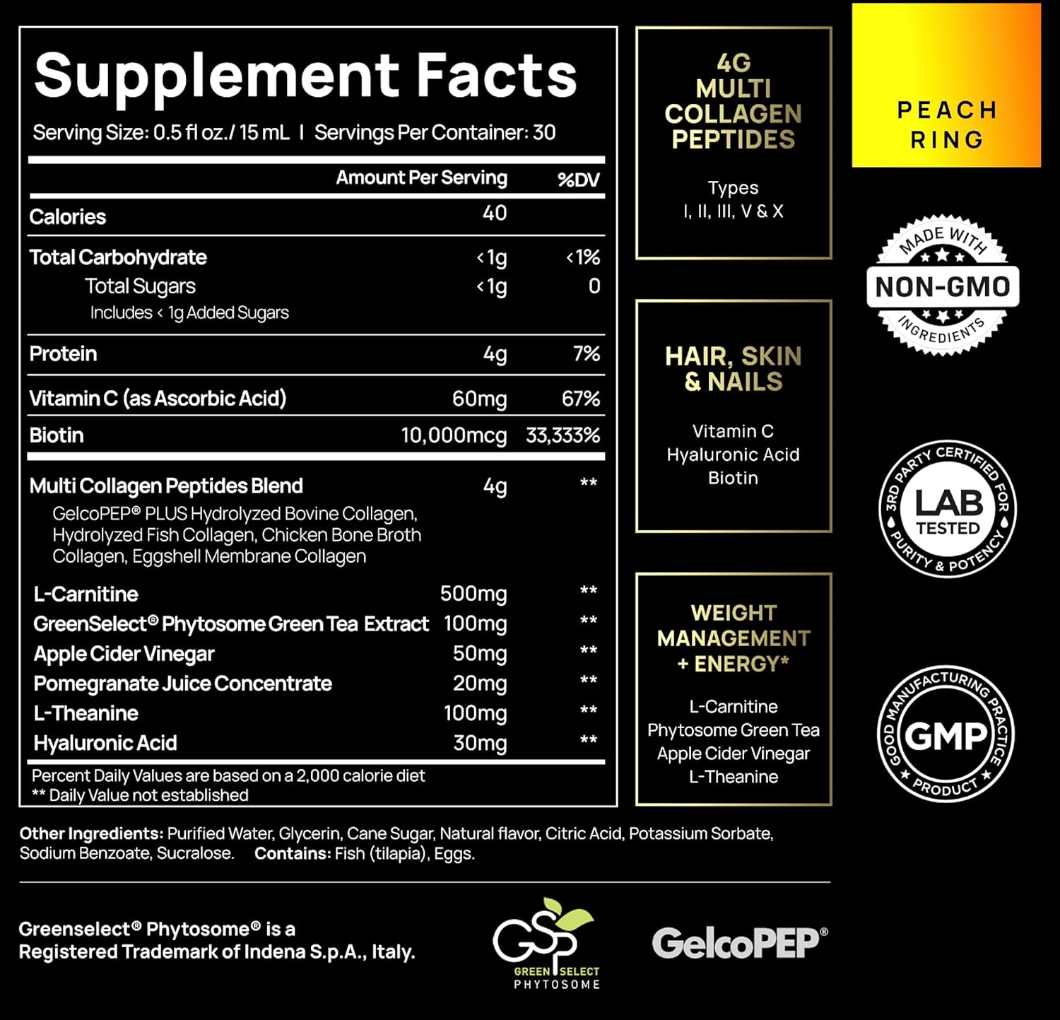Premium Liquid Collagen for Women Weight Loss & Beauty w. Hyaluronic Acid, Biotin, L-Carnitine, Apple C Vinegar - Ultra Pure Multi Collagen Protein Shots Drink + Hair & Skin Liquid Vitamins - Colageno