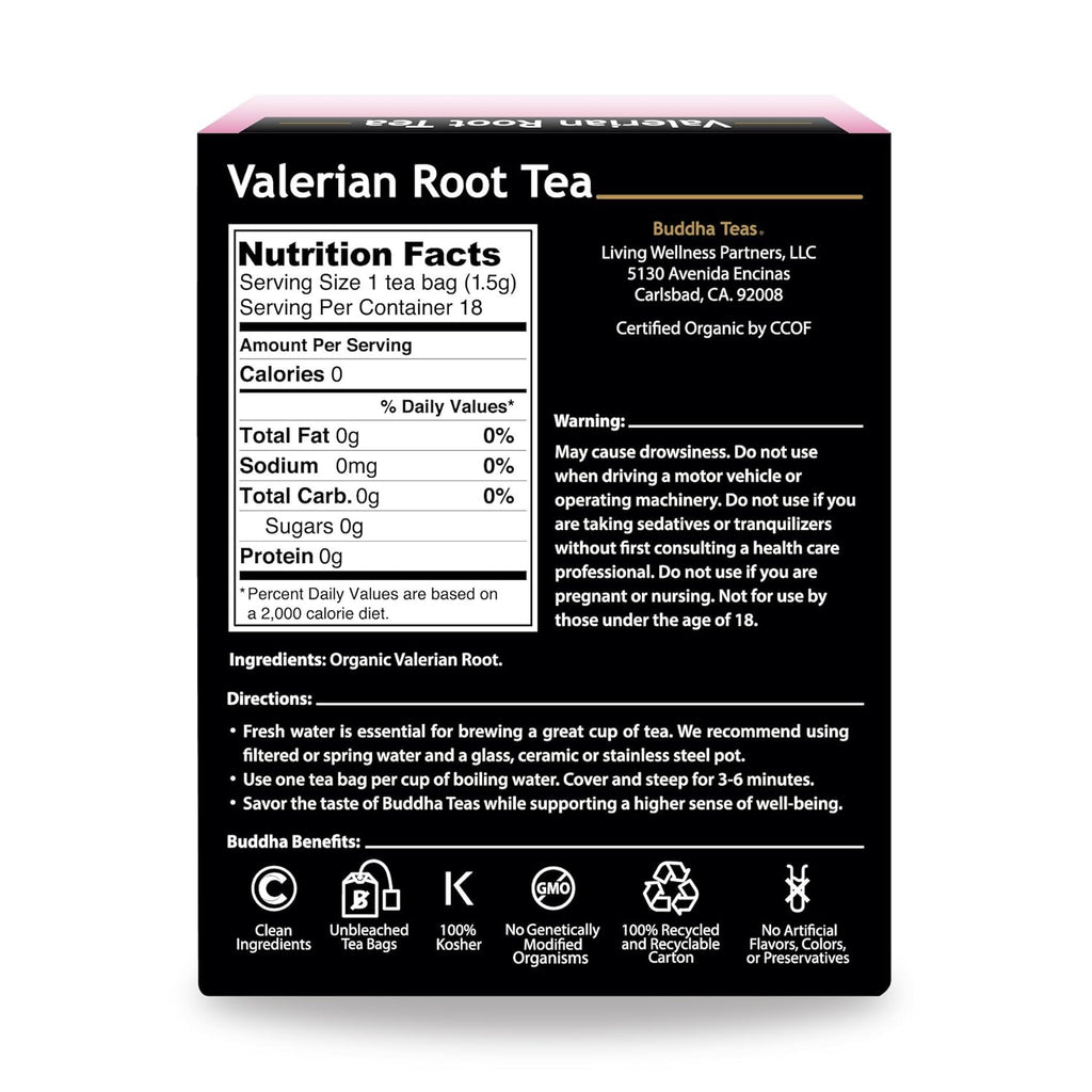 Buddha Teas Organic Valerian Root Tea - OU Kosher, USDA Organic, CCOF Organic, 18 Bleach-Free Tea Bags