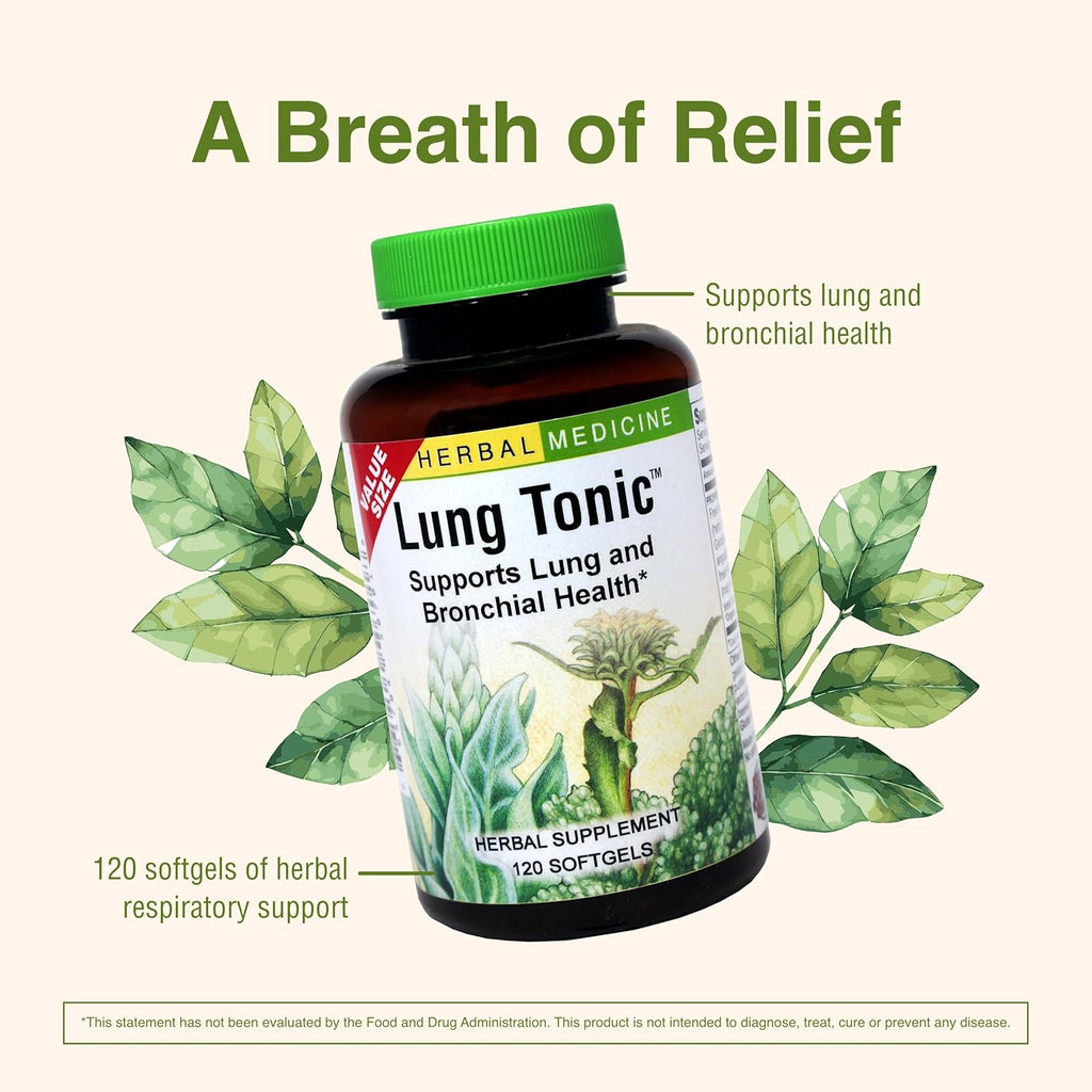 Herbs Etc. Lung Tonic - Lung Supplement for Bronchial Support - Healthy Breathing Support with Mullein, Horehound & Grindelia - 120 Softgels - 2 Pack