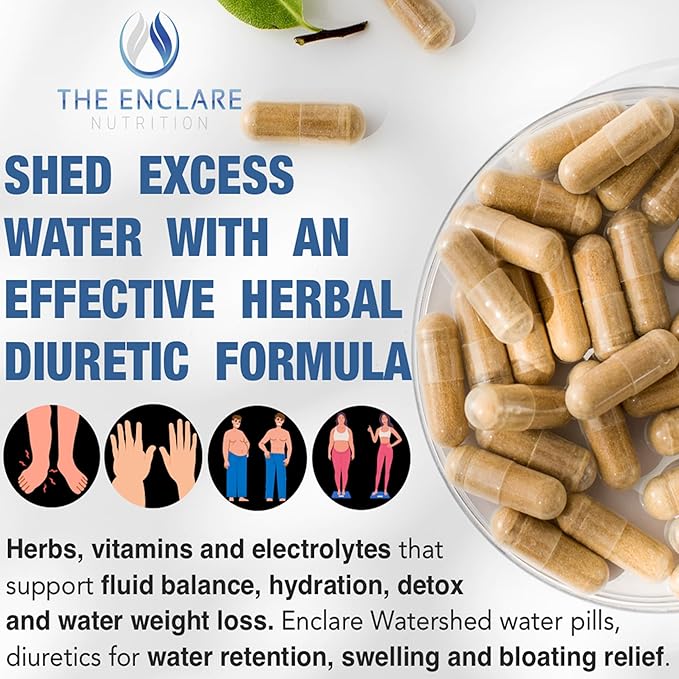 Water Pills Diuretic Water Retention - Liver Detox, Kidney Cleanse, Weight, Swelling Legs & Feet, Edema, Bloating Relief, Fluid Balance - Dandelion Vitamin B6 Green Tea Watershed Max Strength 60ct (1)