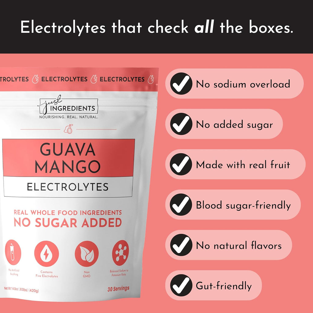 Guava Mango Electrolytes – 30‑Serving Hydration Drink Mix with Coconut Water, Sea Salt, and Trace Minerals – Supports Hydration, Recovery, and Electrolyte Balance*