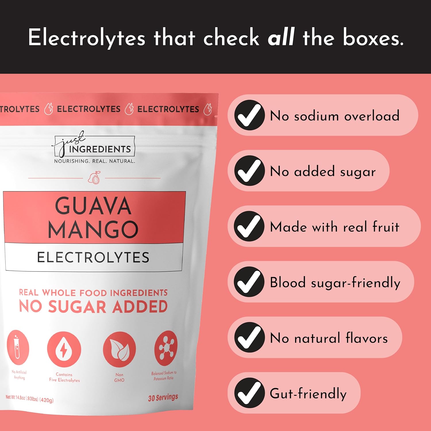 Guava Mango Electrolytes – 30‑Serving Hydration Drink Mix with Coconut Water, Sea Salt, and Trace Minerals – Supports Hydration, Recovery, and Electrolyte Balance*