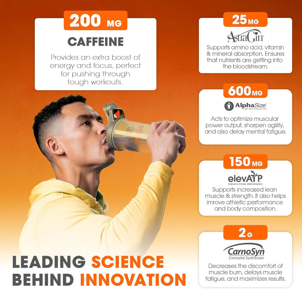 Genius Energized Pre Workout Powder – Caffeine Infused Pre-Workout Booster Supplement with Beta Alanine & Alpha GPC, No Artificial Sweeteners or Dyes - 200mg Caffeine, 20 Servings, Sour Peach Rings