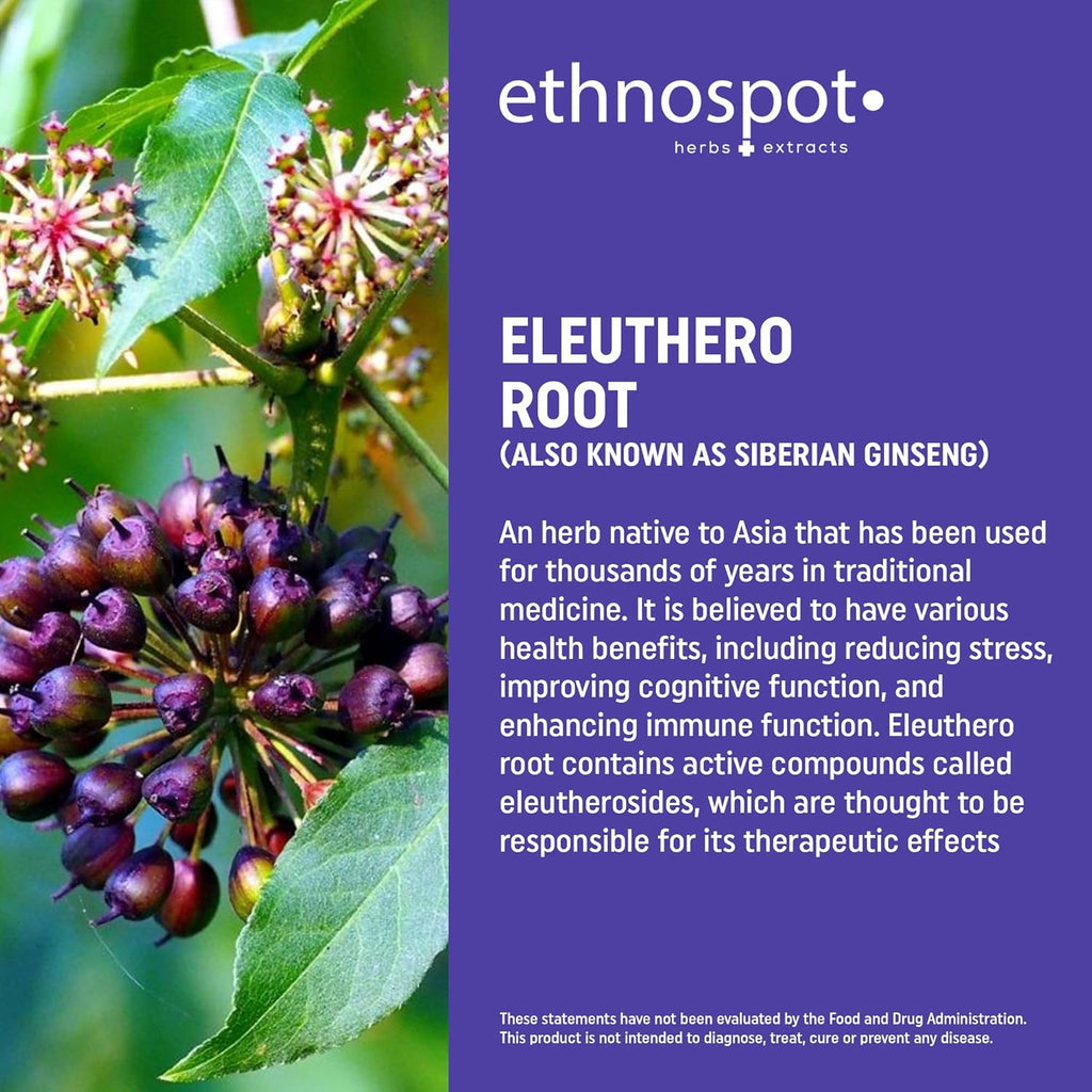 Full Spectrum Eleuthero Root Capsules - Siberian Ginseng - Boosts Physical Stamina & Mental Alertness - Supports Immune System - Enhanced Eleutheroside Profile - All Natural - 125 Vegan Capsules