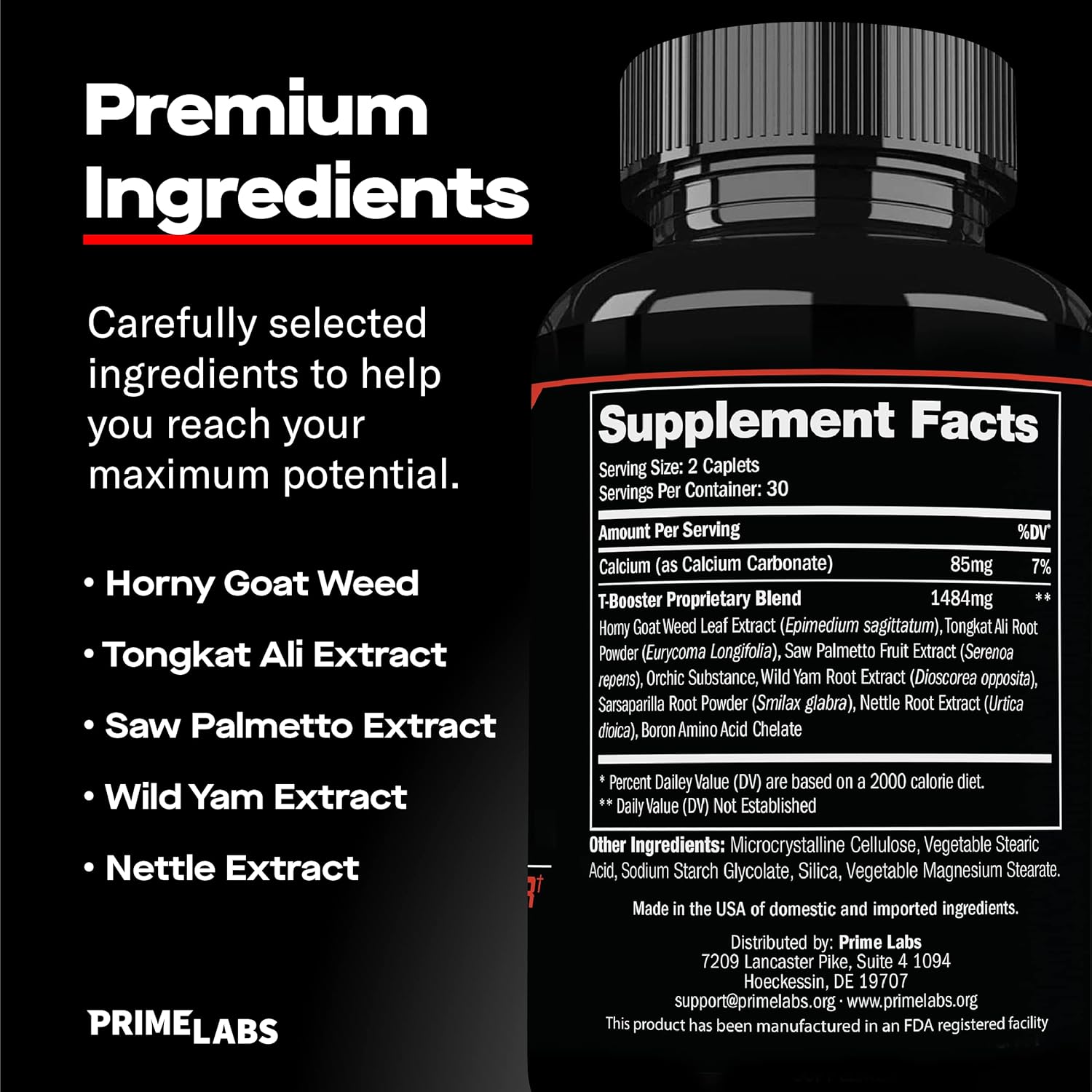 Prime Labs Testosterone Supplement for Men (2-Pack) - Stamina, Endurance, Energy, & Strength - Men's Testosterone Booster & Workout Supplement - 120 Caplets