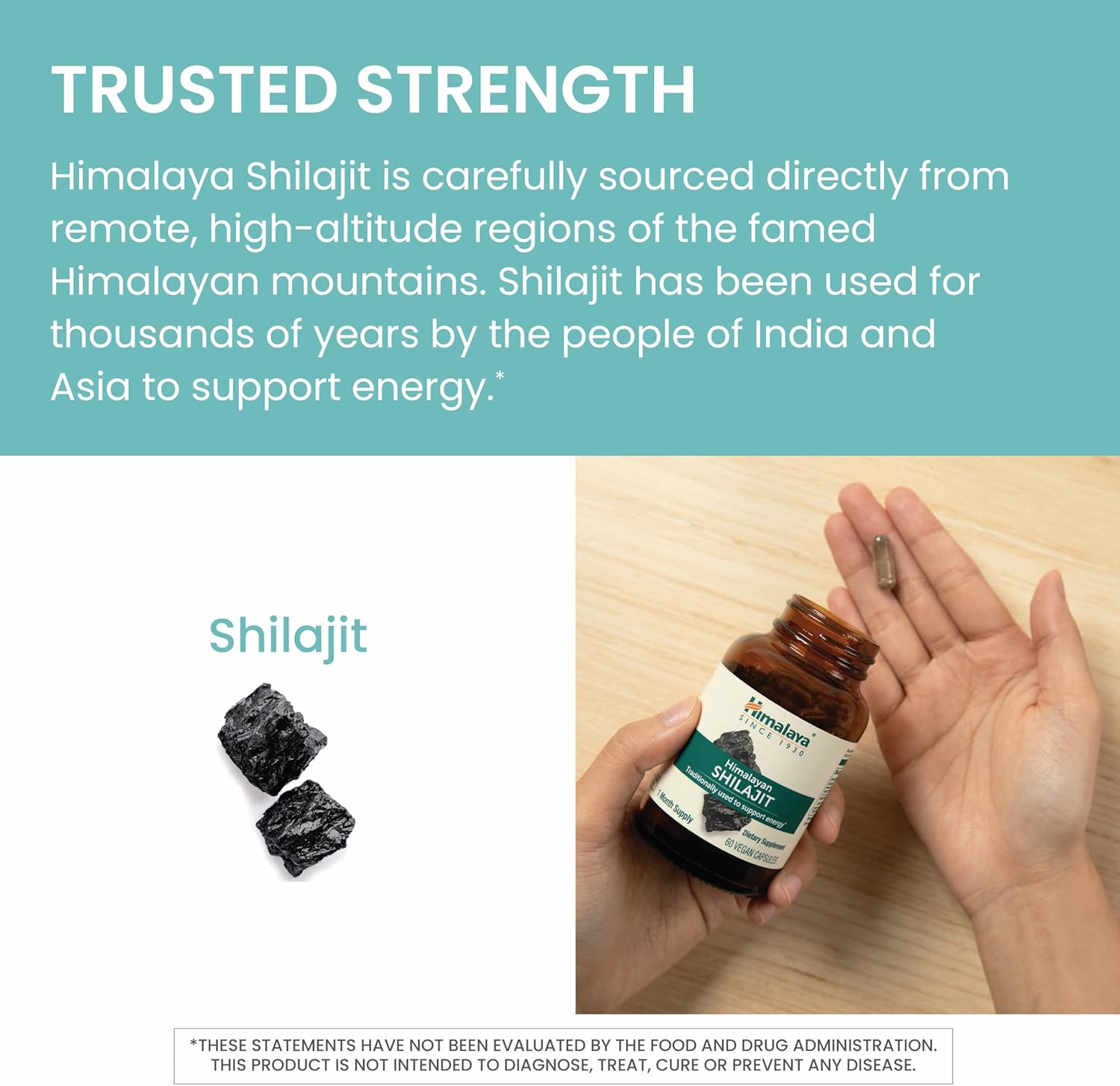 Himalaya Shilajit Extract Capsules, 60 Count, 250 mg Himalayan Shilajit Resin for Men and Women, Supports Energy