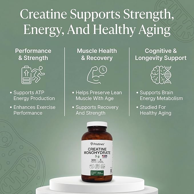 PRISTINE'S Creatine Monohydrate Capsules for Women & Men - NSF Certified 75 Day Supply 3G Muscle Growth Support Supplement - Cognitive & Athletic Performance Support - Enhanced Recovery