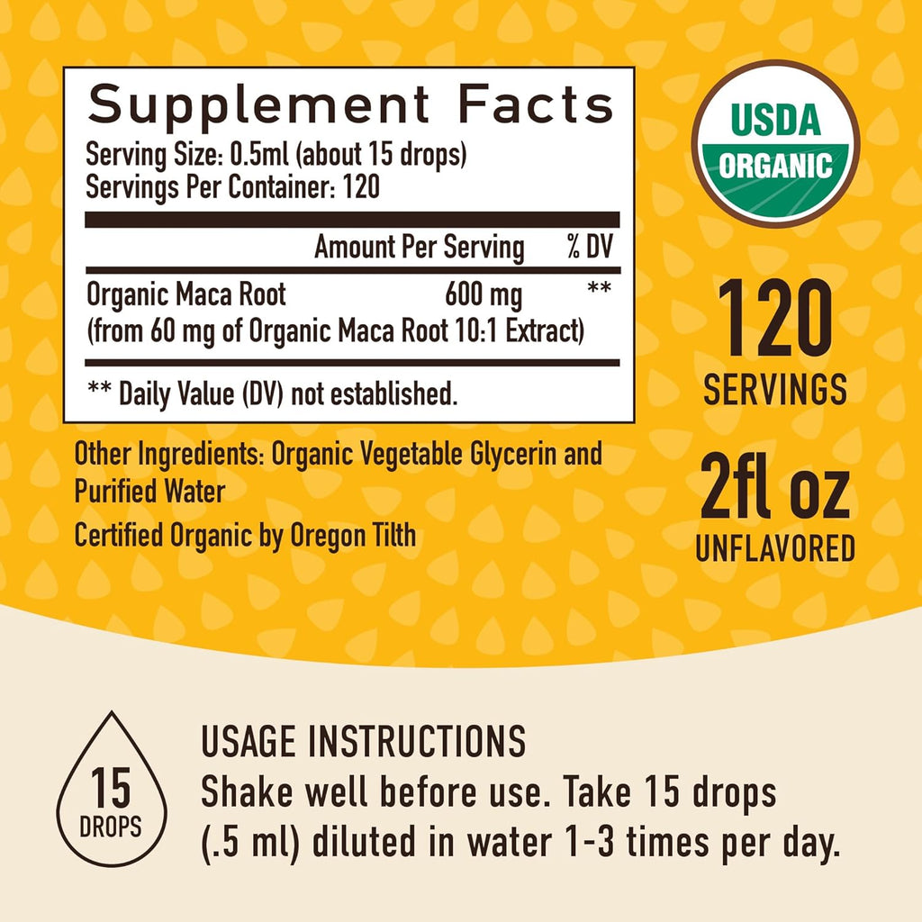 Maca Root Liquid Drops for Organic Energy Support for Women & Men | 2 Fluid Ounces | Support Hormone Balance, Mood, Energy & Fitness | Organic Maca Root for Women & Men | 4-Month Supply, 120 Servings