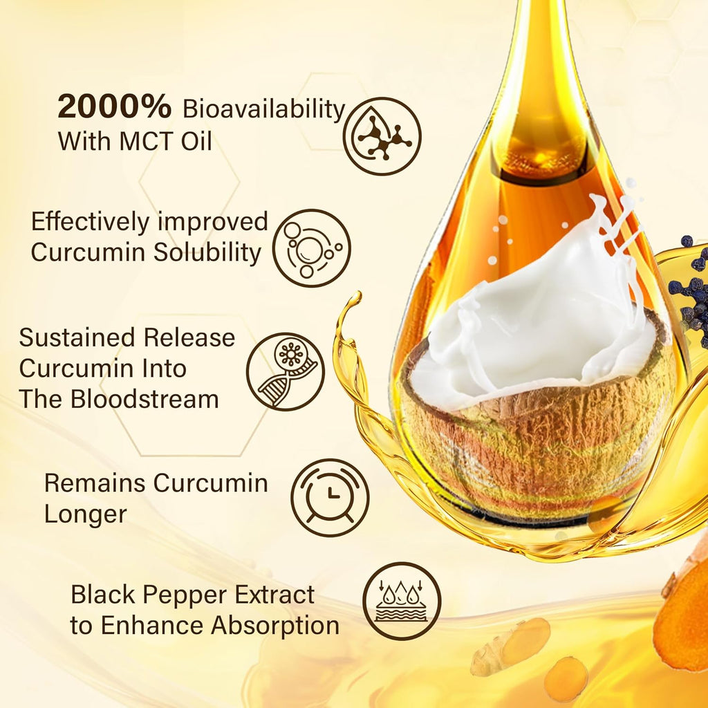 Turmeric Gummies 1000mg w/MCT Oil C8 C10, Organic Antioxidant, Turmeric Curcumin Supplement with Black Pepper Extract, Support Comfort, Boost Energy, Ultra Absorption, Sugar Free, 60 Cts