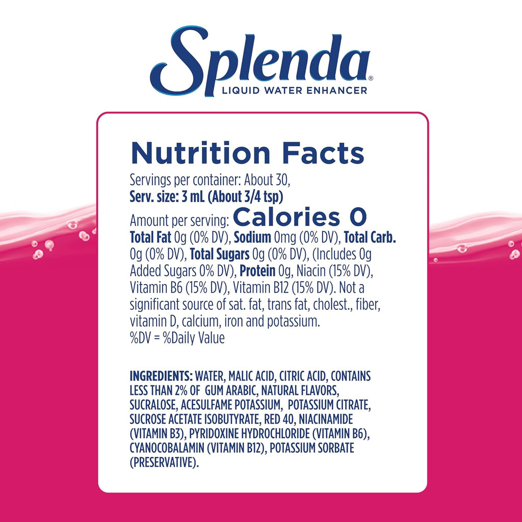 SPLENDA Liquid Water Enhancer Drops, Sugar Free, Zero Calorie, Natural Flavor, Concentrated Drink Mix, 3.11 Fl Oz Each Bottle (Variety, 3 Pack)
