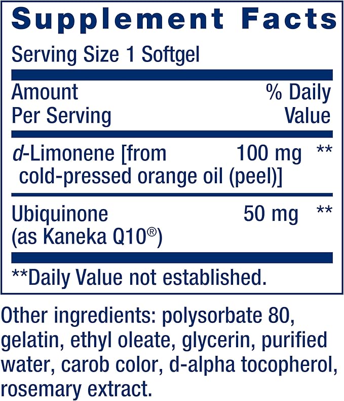 Life Extension Super-Absorbable CoQ10 (Ubiquinone) with d-Limonene, Heart Health Supplement, relieves General Fatigue, oxidative Stress Defense, 50 mg, Non-GMO, Gluten-Free, 60 softgels