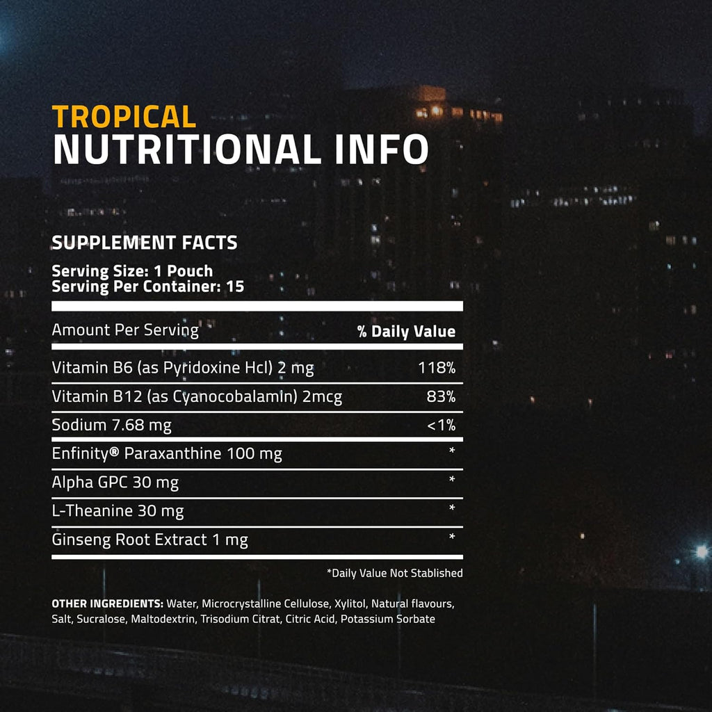 Ultra Focus Pouches with Vitamin B12, L Theanine, Vitamin B6, Ginseng & Alpha GPC, Natural Adaptogens and Nootropics for Energy and Clarity, Plant Based and Caffeine Free, Tropical, 3 Pack