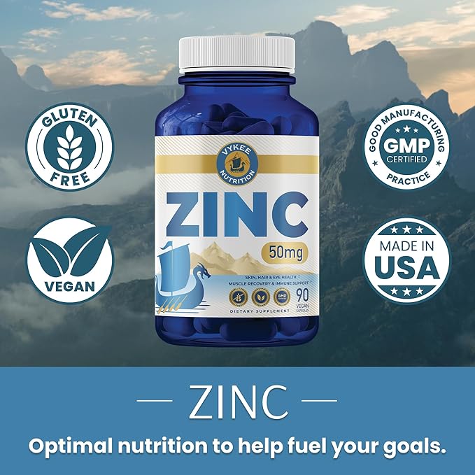 Vykee Nutrition Zinc – Daily Wellness Supplement | Nourish Your Skin for a Radiant Glow | Immune Support & Enhance Digestion | 90 Capsules