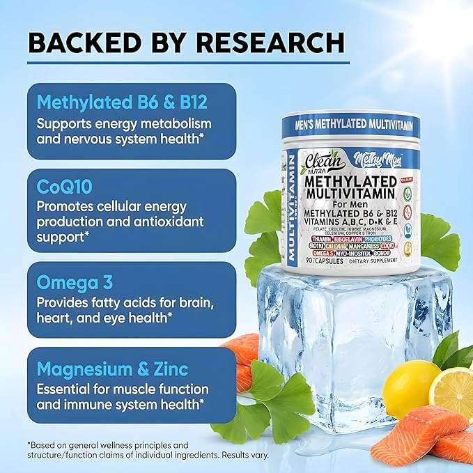 Methylated Multivitamin for Men with Vitamin B12 B6 Choline Magnesium Selenium CoQ10 Iodine Manganese Iron Boron Copper Thiamin Riboflavin Biotin Probiotics Omega 3 | Vegetarian Capsules Mens Vitamins
