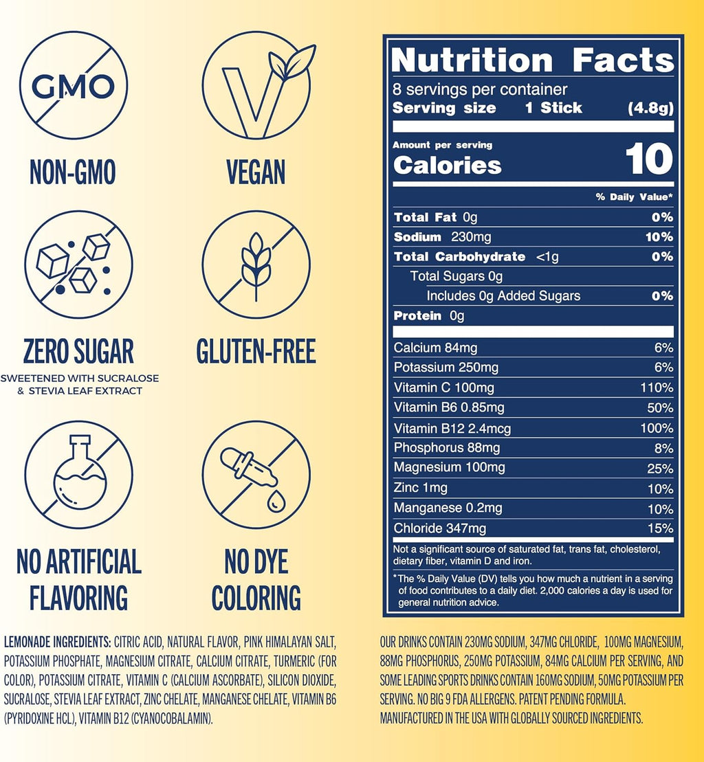 TREVI™ Sugar Free Electrolytes - Drink Mix Hydration Powder Packets - 28 Count - Lemonade