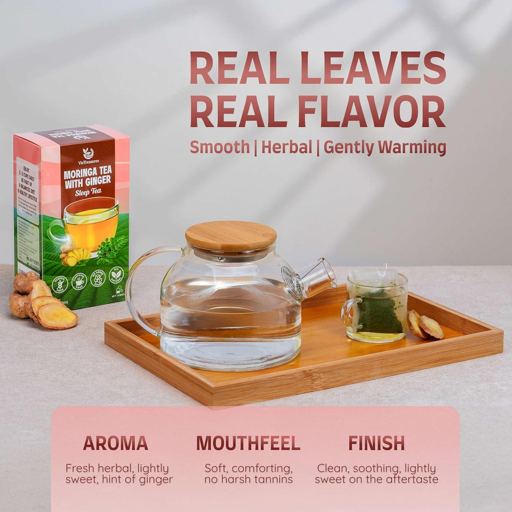 VieTreasures Sleep Herbal Tea with Moringa & Ginger – 2.8oz (40 Herbal Tea Bags) | Sophora, Pagoda Flower & Stevia Blend | Caffeine-Free Sleep & Detox Tea – Supports Relaxation, Digestion & Wellness