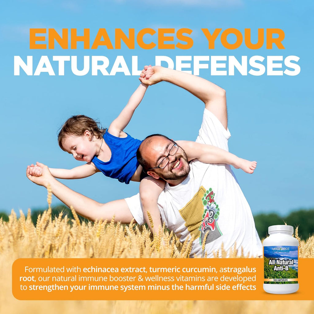 LifeSource Vitamins All Natural Anti-B for Immune Support, 14 All Natural Ingredient with Echinacea & Garlic Extract, 180 Immune Defense Capsules