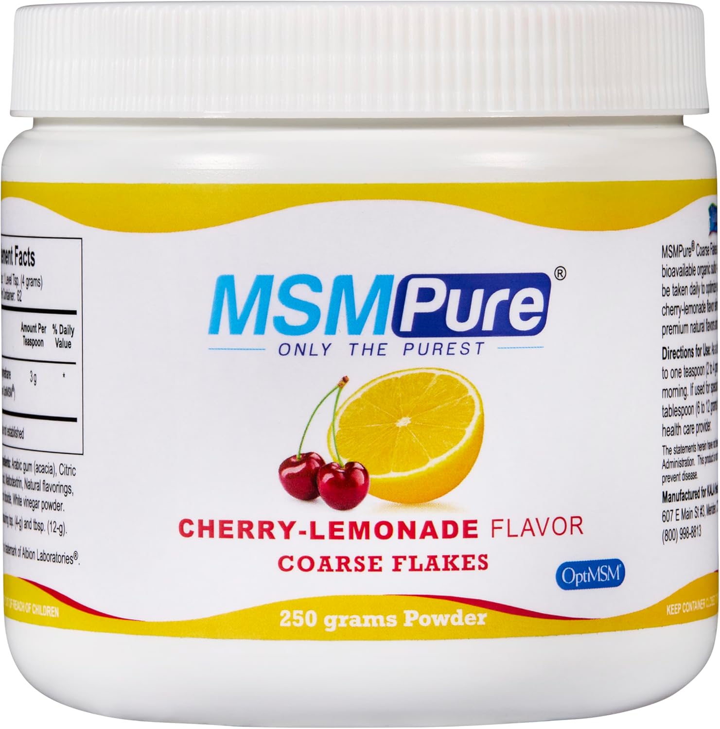 KALA HEALTH MSMPure Cherry Lemonade Flavored Coarse MSM Powder Flakes – US-Made MSM for Joint Health, Skin Appearance, and Hair & Nail Support – 8.8 oz, Organic Sulfur