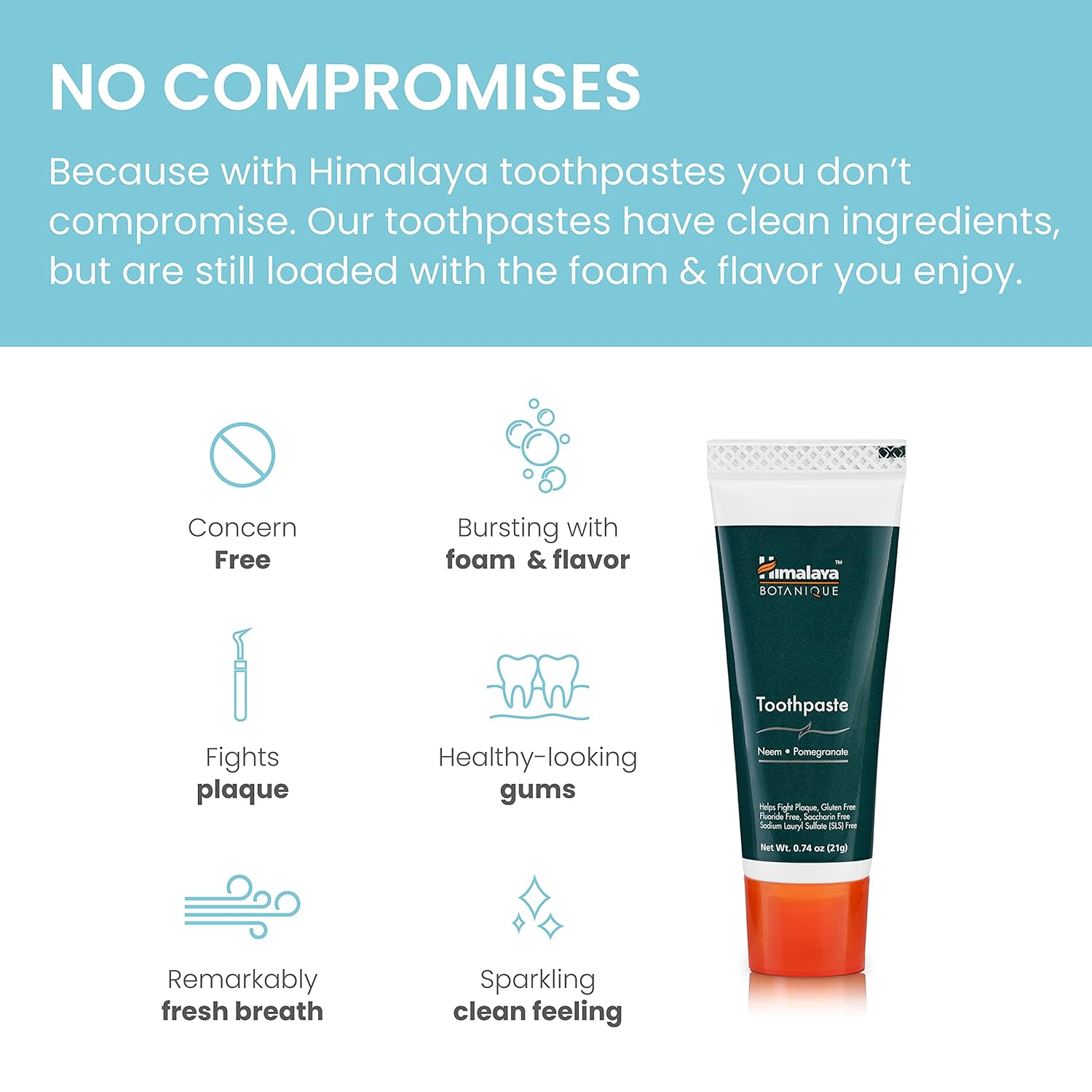 Himalaya Botanique Neem & Pomegranate Toothpaste, Original Formula for Brighter Teeth and Fresh Breath, 0.74 oz, Fluoride Free, TSA Approved Travel Size, 10 Pack