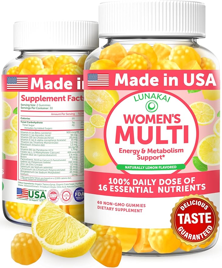 Lunakai USA Made Womens Multivitamin Gummies – Delicious Daily 16 Multi Vitamins for Women – Wellness, Energy & Essential Health Support, 60ct
