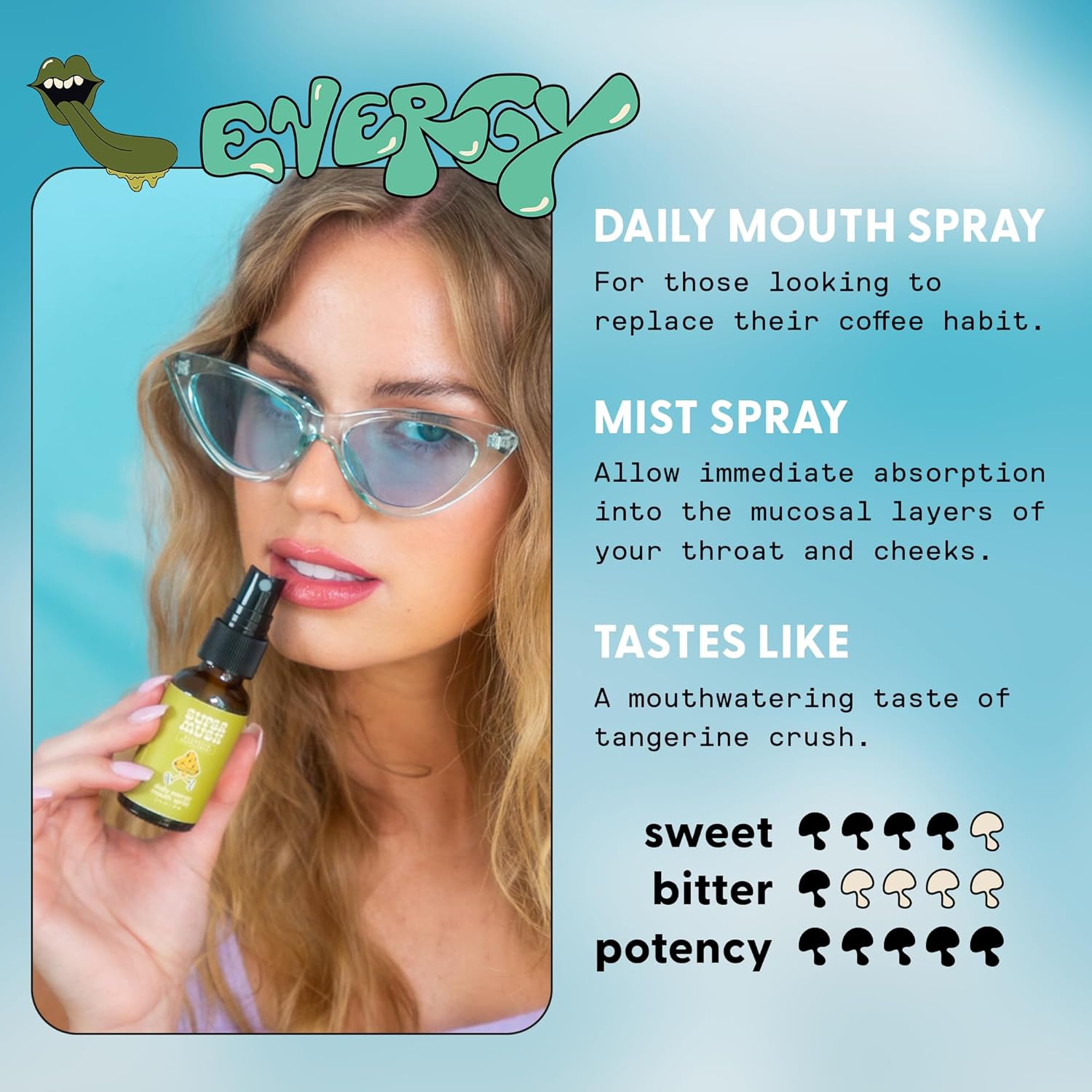 Daily Energy Mouth Spray - Mushroom Supplement - Lions Mane & Cordyceps Mixed Mushrooms Extract Pure Liquid Sprays for Focus, Stamina & Clarity - 30ml Organic Lions Mane Fungi Spray