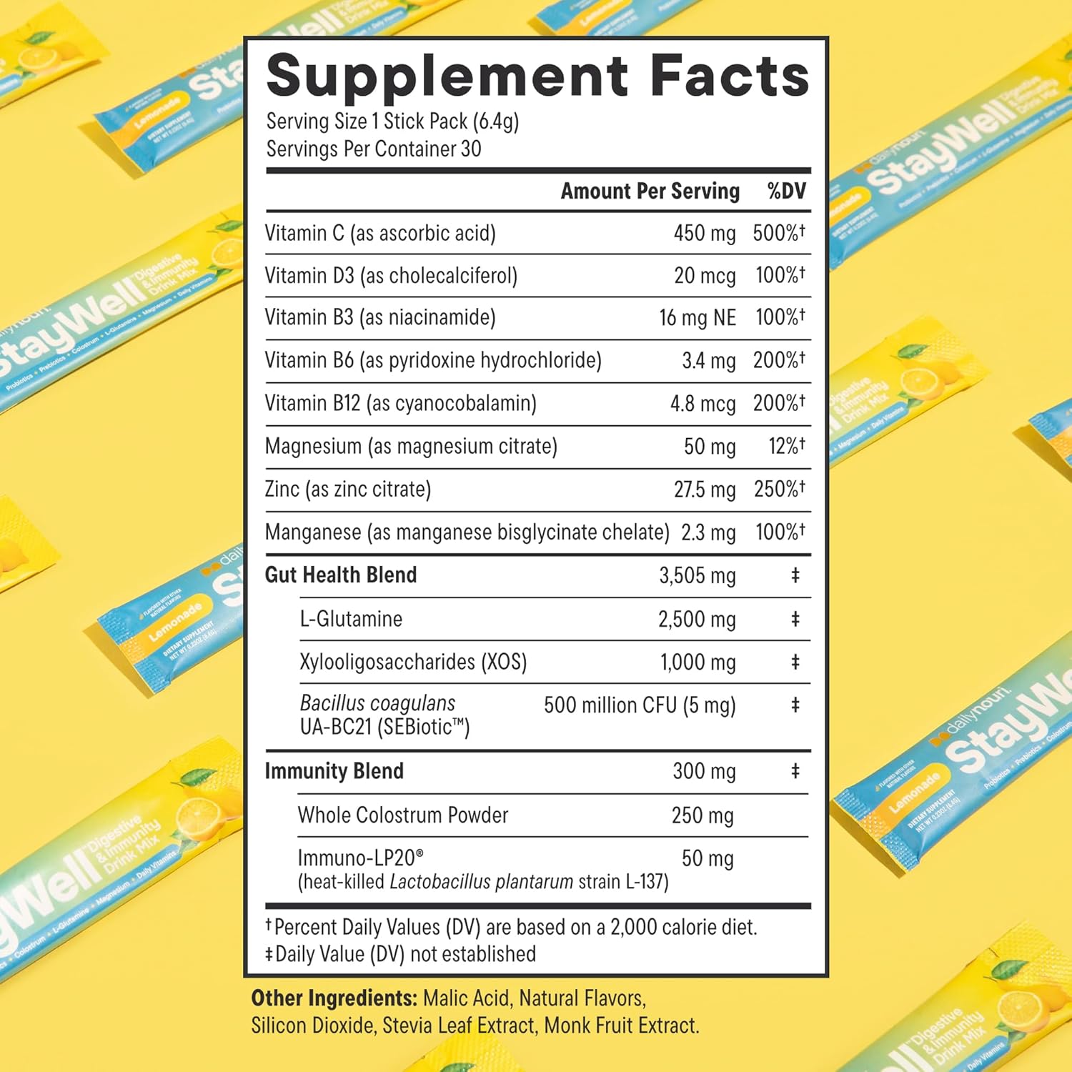 Nouri Daily StayWell Digestive & Immunity Drink Mix | Gut Health, Digestion & Bloating Relief | Probiotics, Prebiotics, Colostrum, L-Glutamine, Magnesium, Zinc, Vitamins | 30 Stick Packs