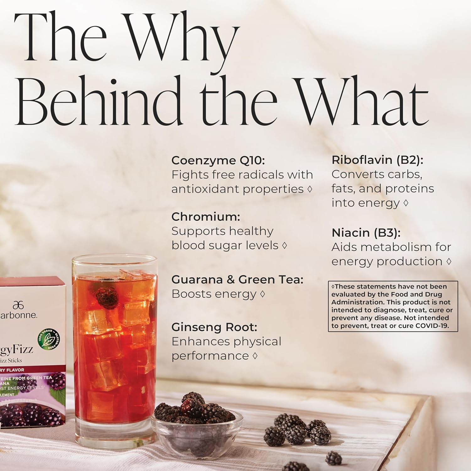 Arbonne Ginseng Energy Supplements - Blackberry Flavor Fizz Sticks, Energy Boost with Caffeine Powder from Guarana and Green Tea, Delicious Alternative to Caffeine Pills