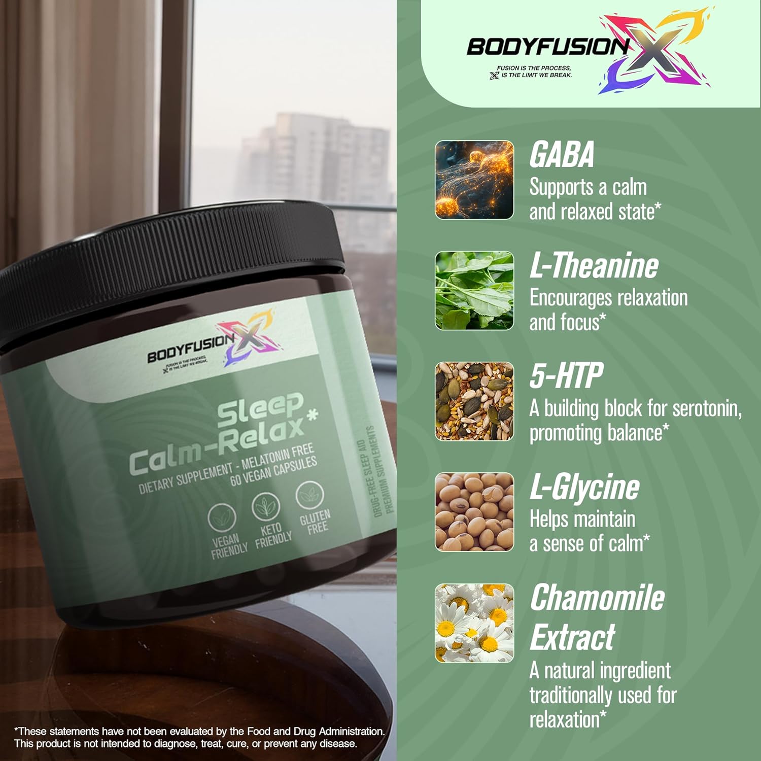 BodyfusionX Sleep Calm-Relax – Recovery Sleep Aid Supplement for Athletes & Gym-Goers – Supports Muscle Recovery, Stress Relief & Restful Sleep – Melatonin-Free, Non-Habit Forming Vegan Capsules