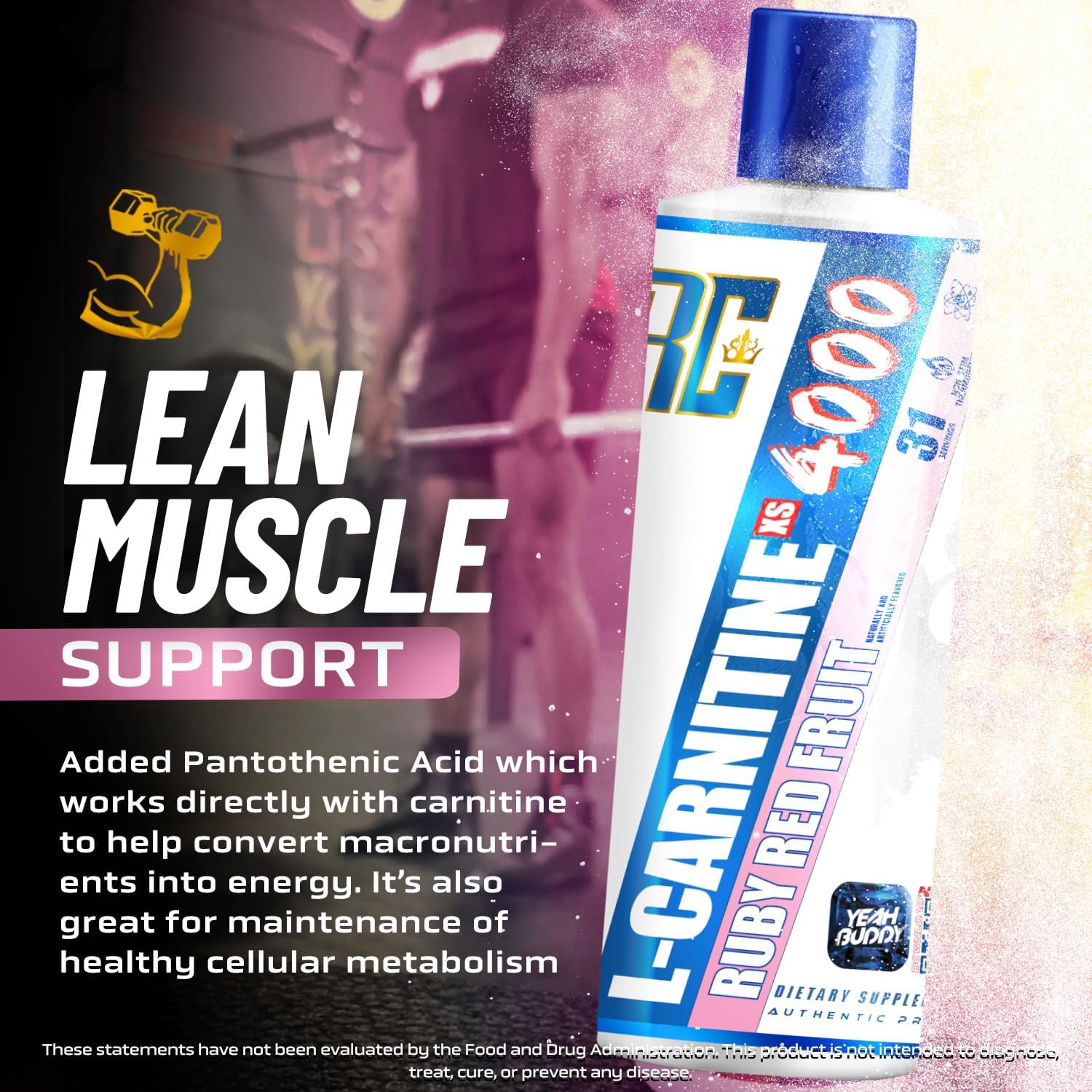 Ronnie Coleman Signature Series L Carnitine XS 4000 Liquid, Stimulant Free, Sugar Free, Zero Carbs, Lean Muscle Strength Support for Men & Women, 16 Oz (16 oz, Ruby Red Fruit (4000))
