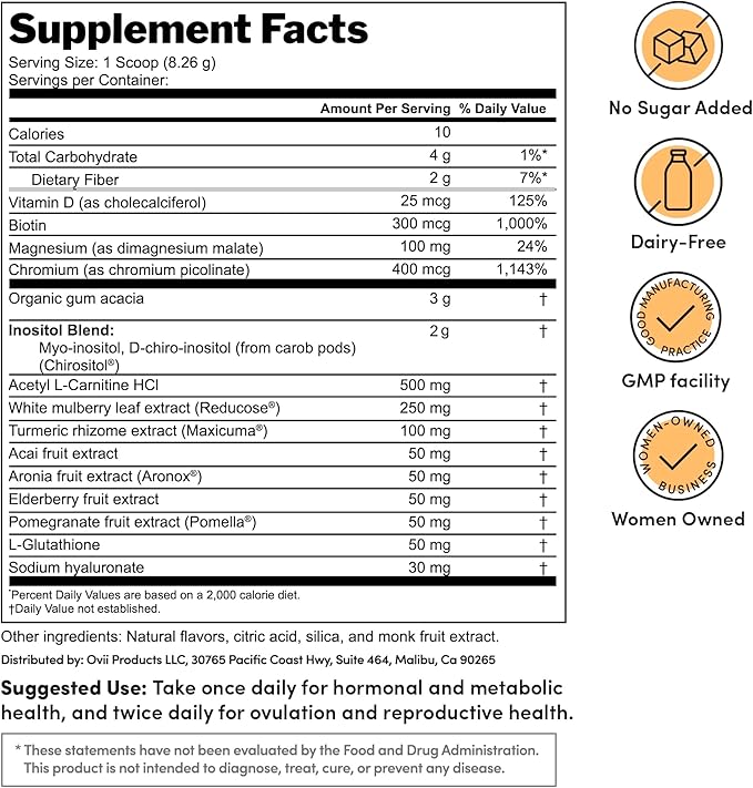 Ovii Women’s Wellness Support: Hormonal & Metabolic Balance with 40:1 Myo-Inositol, Reducose®, Vitamin D & Biotin – Supports Cycle Health & Overall Metabolism, Tropical Flavor (30 Servings)