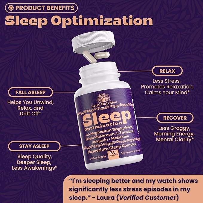 Natural Sleep Aid with Magnesium Glycinate, Reishi Mushroom Extract, L-Theanine, Apigenin, and Melatonin - Sleep Supplement for Adults Seeking Deep Rest - 60 Capsules, Made in The USA