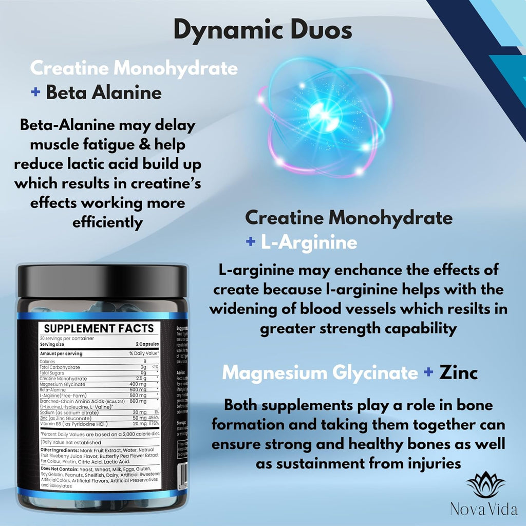 Creatine Monohydrate Gummies with Magnesium Glycinate, L-Arginine, BCAA, Zinc & Beta-Alanine- Creatine Monohydrate PreWorkout Gummies | Glycinate Creatine Monohydrate Gummies for Men & Women