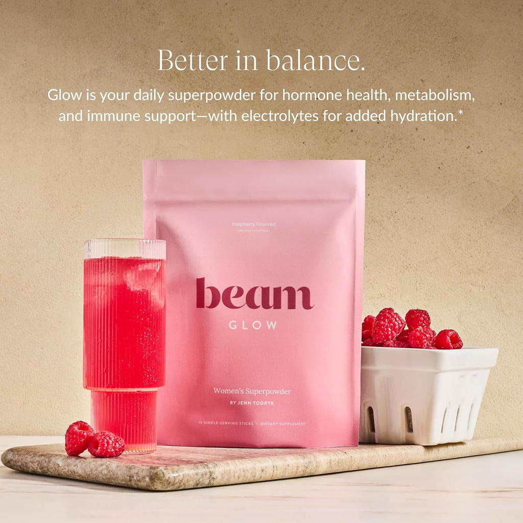 Beam Glow, Hormone Balance for Women, Cortisol Support for Women, Thyroid Support Powder with Selenium, Bromelain and Chasteberry, PMS Relief, Hair Skin & Nails, Health and Wellness Gift, 30 Servings