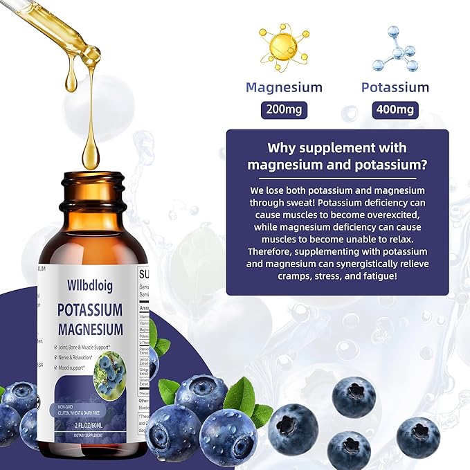 Potassium Magnesium Supplement Liquid Drops 2 Pack,High Absorption Potassium Supplement with Magnesium,L-Theanine, Vegan,Organic Potasio Support Leg Cramps, Bone, Muscle,4 Fl oz