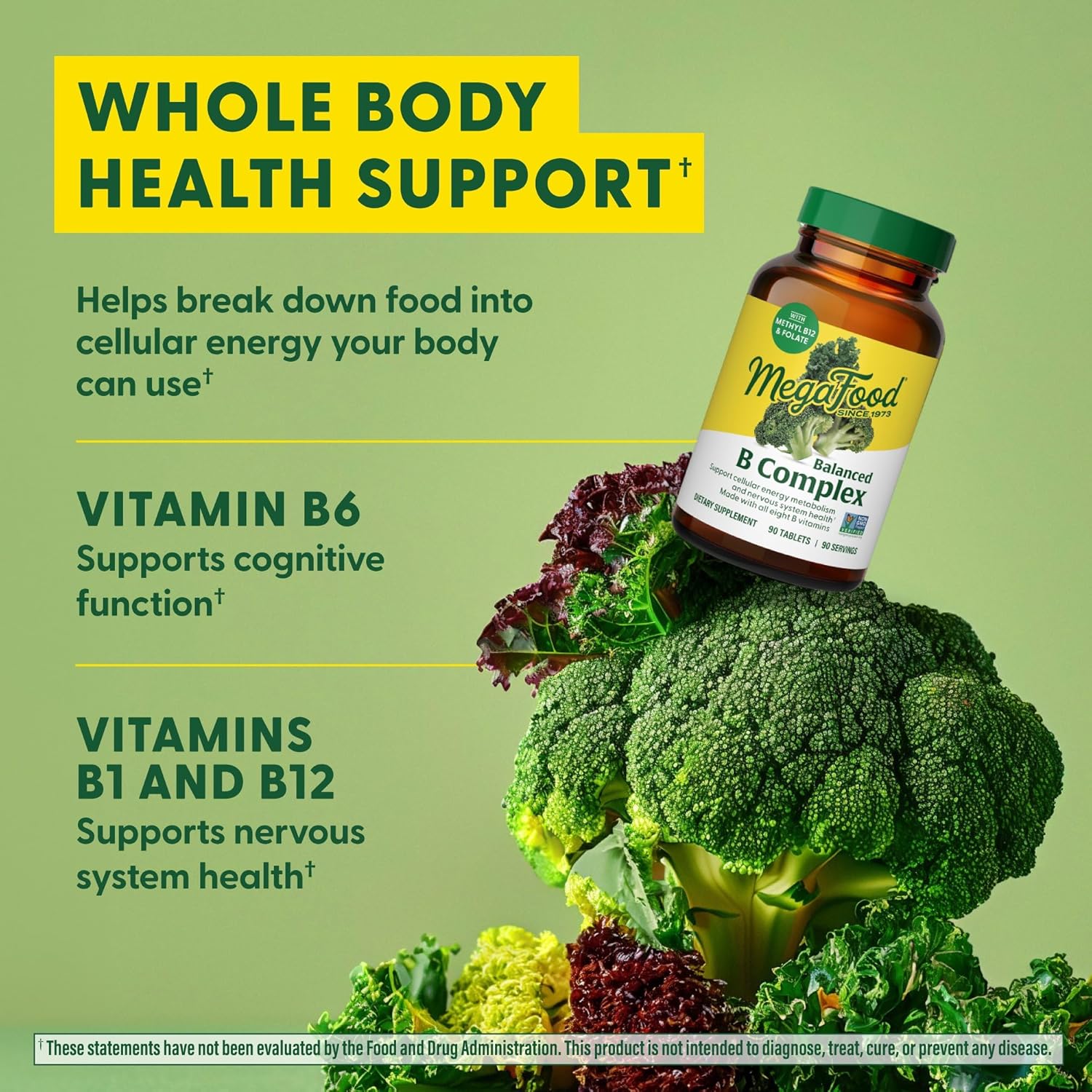 MegaFood Balanced B Complex - B Complex Vitamin Supplement - 8 B Vitamins Including Vitamin B6, Vitamin B12, Folate, Biotin & More - Supports Cellular Energy Production - Vegan, Gluten Free - 60 Tabs