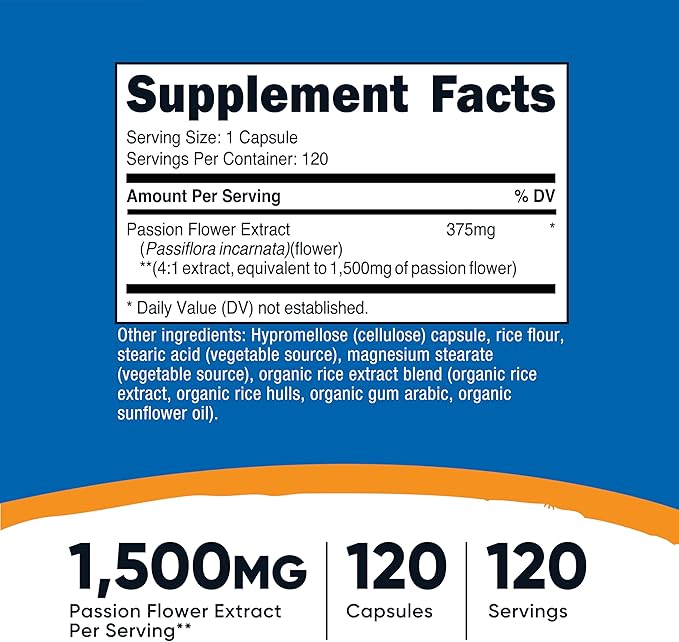Nutricost Passion Flower Extract (1,500mg Equivalent) 120 Capsules - Gluten Free, Non-GMO, and Vegetarian Friendly