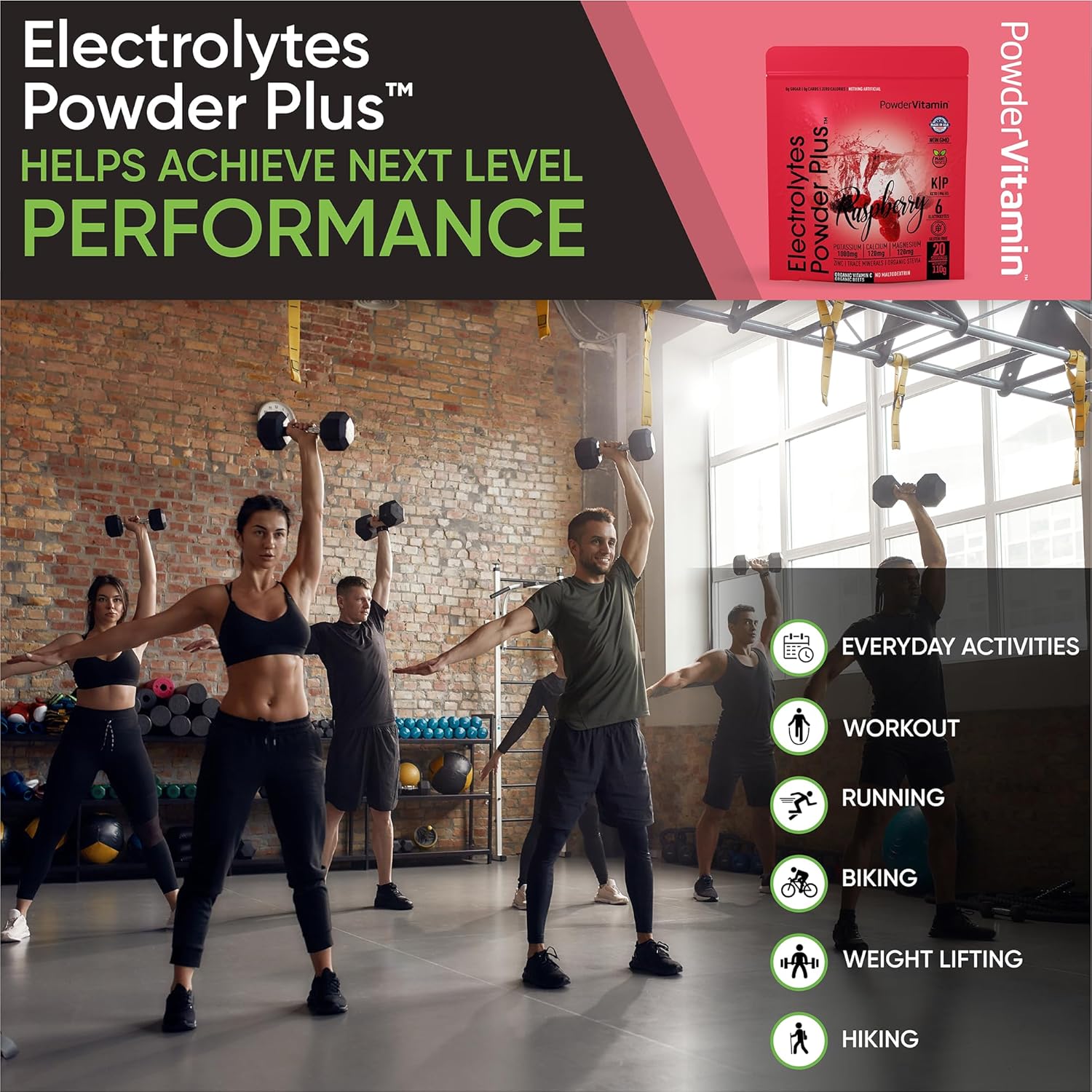 PowderVitamin Electrolytes Powder Plus (20 Servings) Raspberry Electrolyte Powder Zero Calorie Keto,0 Sugar, No Maltodextrin,1000mg Potassium,120mg Calcium,120mg Magnesium, Pink Himalayan Salt