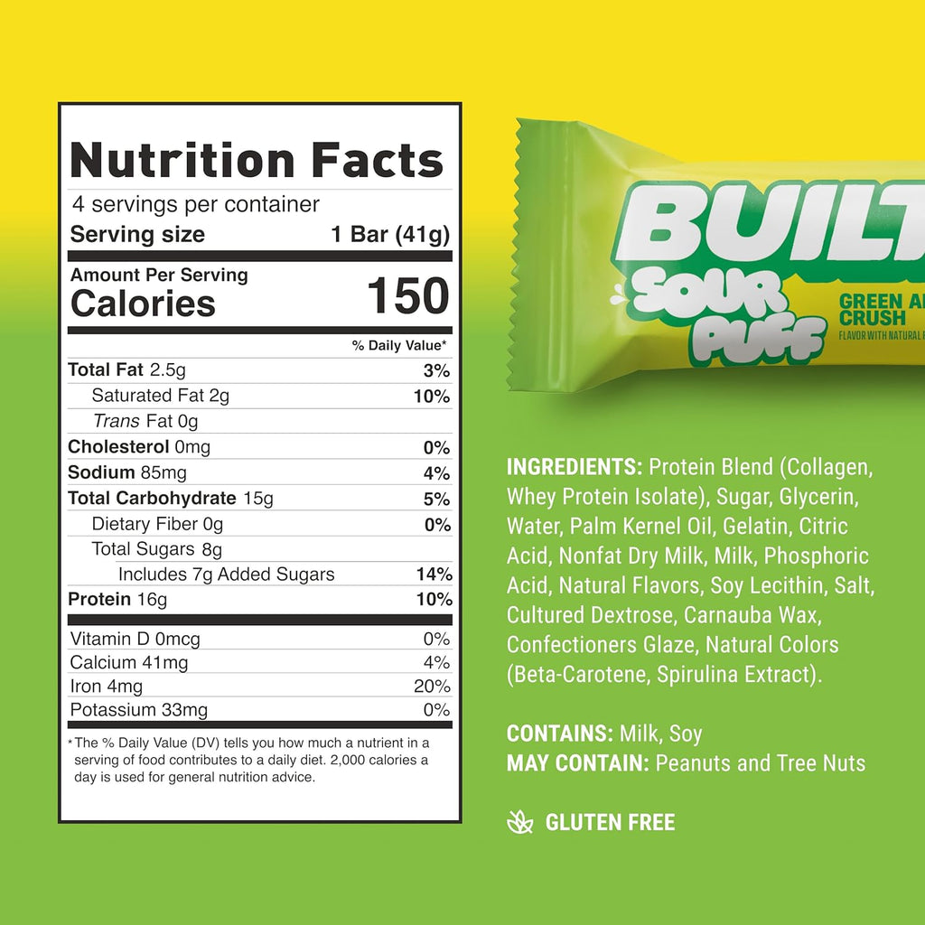 Built Bar, Sour Puff Protein Bars, Variety Pack, Collagen, On-the-go Snacks, Sour Candy, Mixed Sampler, 12 Pack