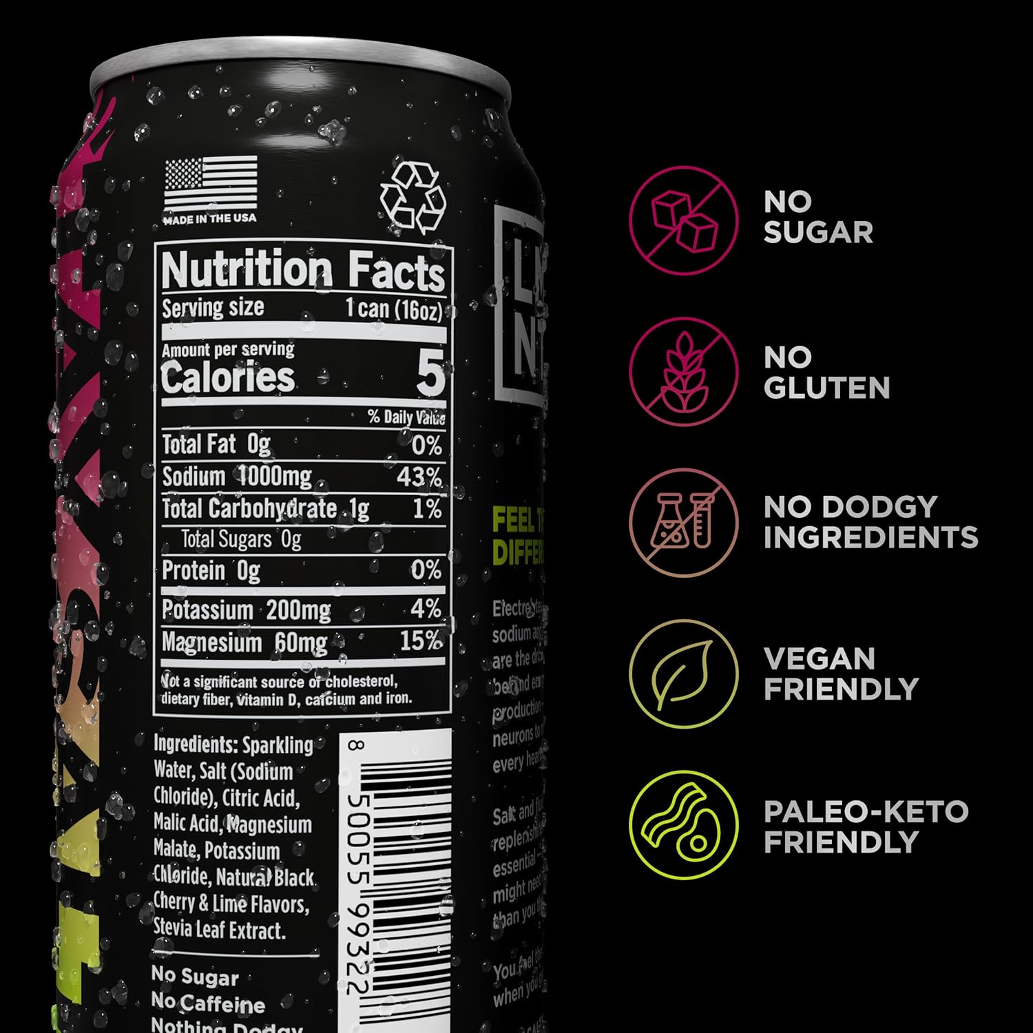 Drink LMNT Sparkling Electrolyte Drink - Black Cherry Lime | 12-Count