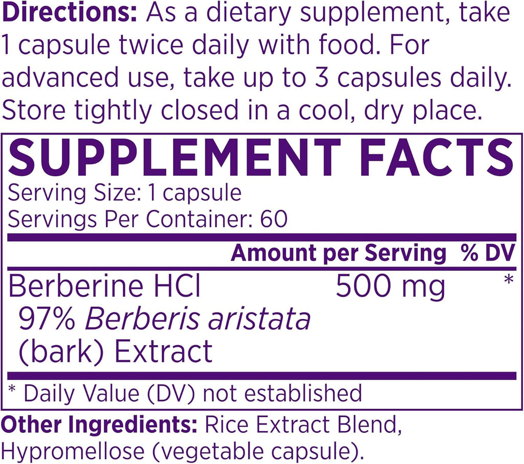 NAOMI Himalayan Berberine 500mg, Clinically Studied for Blood Sugar Support, Metabolic Function, Healthy Weight & Cholesterol, AMPK Activation, Non-GMO, Vegan, Gluten-Free, 60 Capsules, 1-Month Supply
