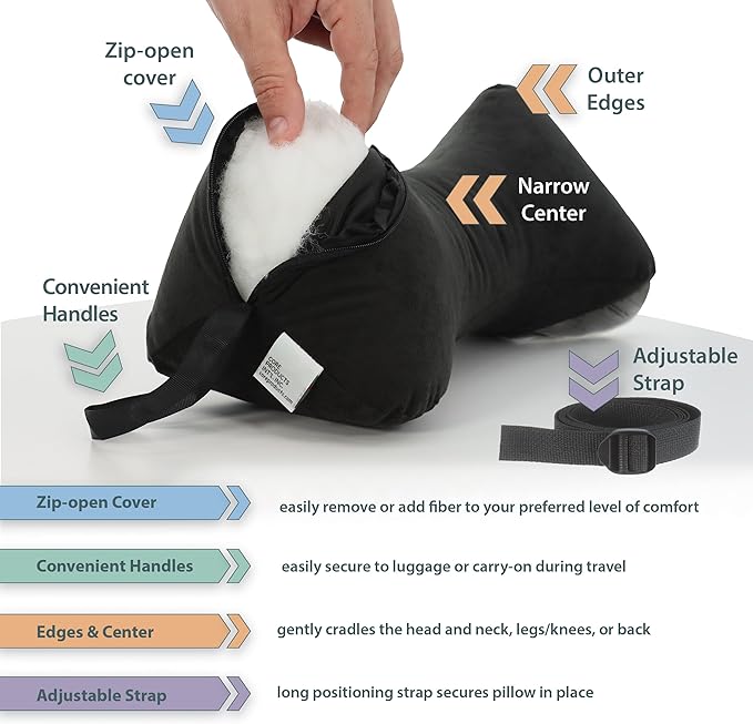 Core Products Sleep Log Bone Shaped Chiropractic Neck and Back Pillow for Cervical Support, Adjustable Firmness, Midsize - Travel or Use at Home, 13" x 6" x 6", 60" Strap
