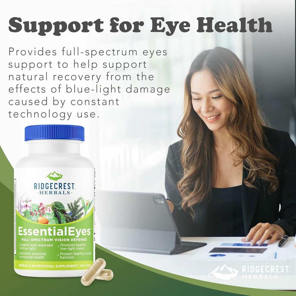 Ridgecrest Herbals EssentialEyes, Natural Eye Vitamin Supplements, Contains Lutein, Zeaxanthin, Bilberry Extract, Supports Eye and Vision Health (120 Vegan Caps, 30 Serv)