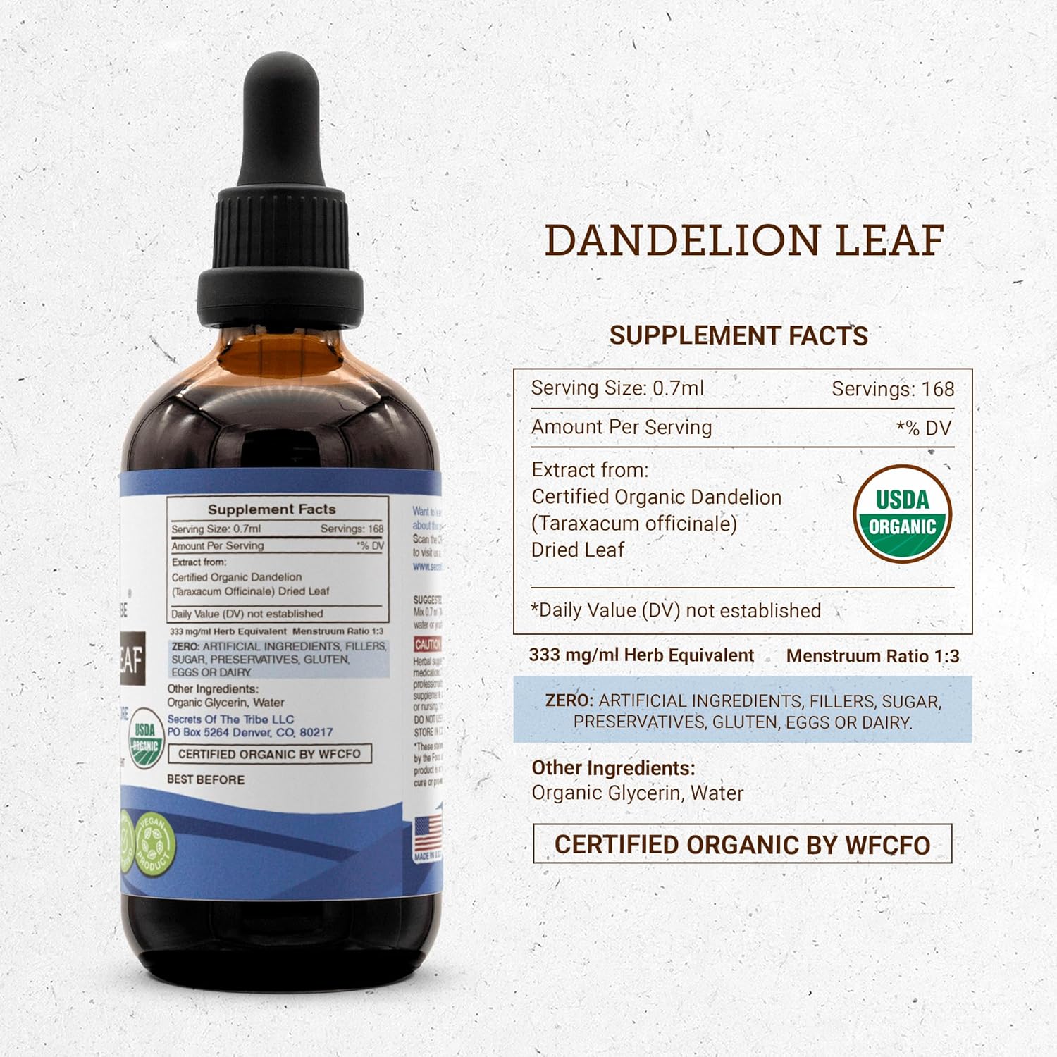 Secrets of the Tribe Dandelion Leaf USDA Organic | Alcohol-Free Extract, High-Potency Herbal Drops, Digestive System | Made from 100% Certified Organic Taraxacum Officinale Dried Leaf 4 oz