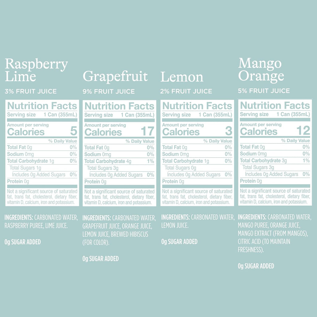 Spindrift Sparkling Water, 4 Flavor Variety Pack, Made with Real Squeezed Fruit, 12 Fl Oz (Pack of 20)