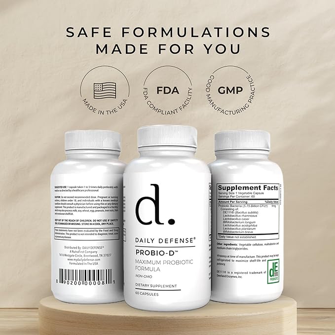Probiotic Immune Support Supplement - Daily Probiotics for Men with Constipation & Gas - Digestion and Bloating Supplement & Probiotics for Women - 60 Capsules, PROBIO-D