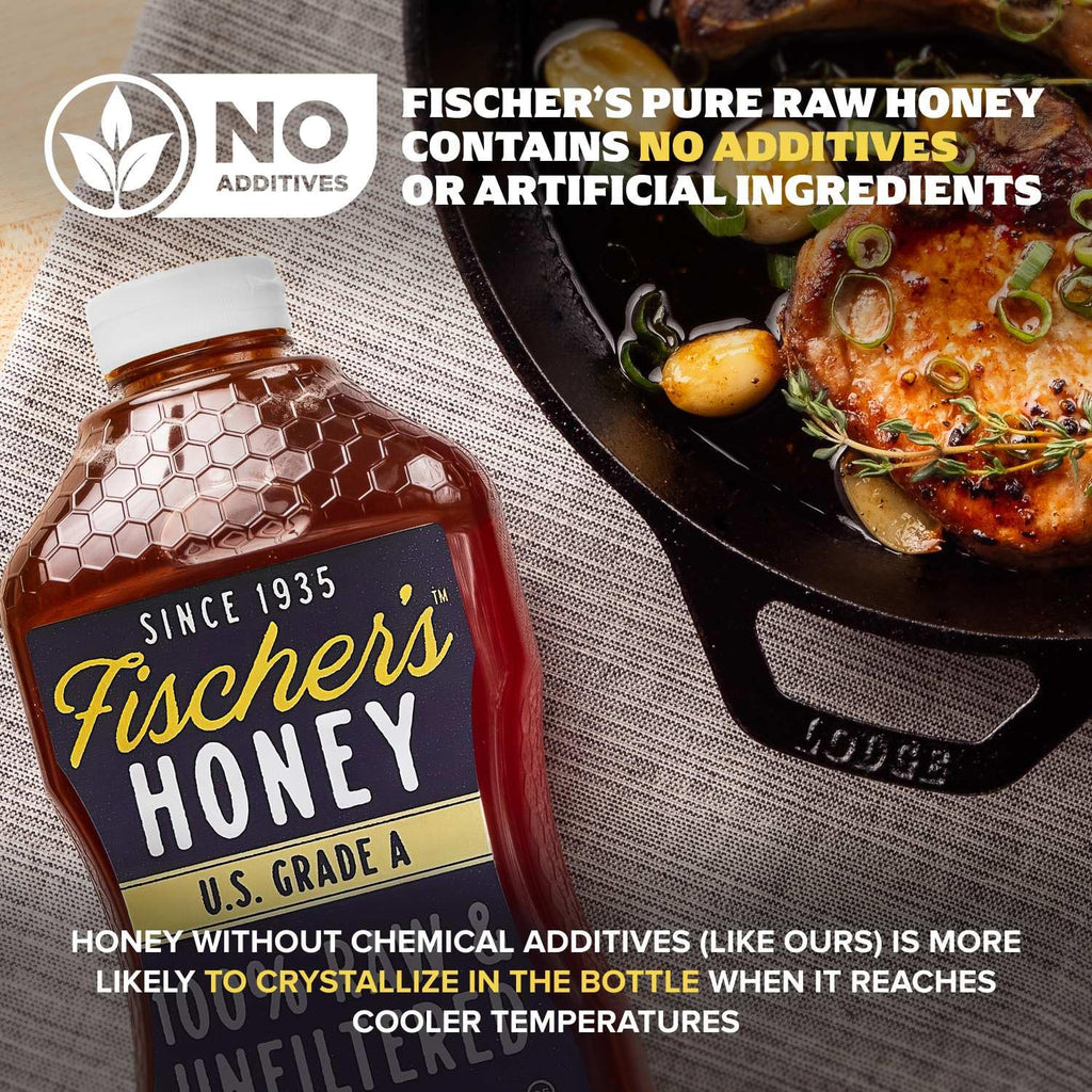 Fischer's 100% Pure, Raw & Unfiltered Honey – USA Made Honey, 24 oz – All-Natural Sweetener – Rich Flavor Profile, Packed with Nutrients