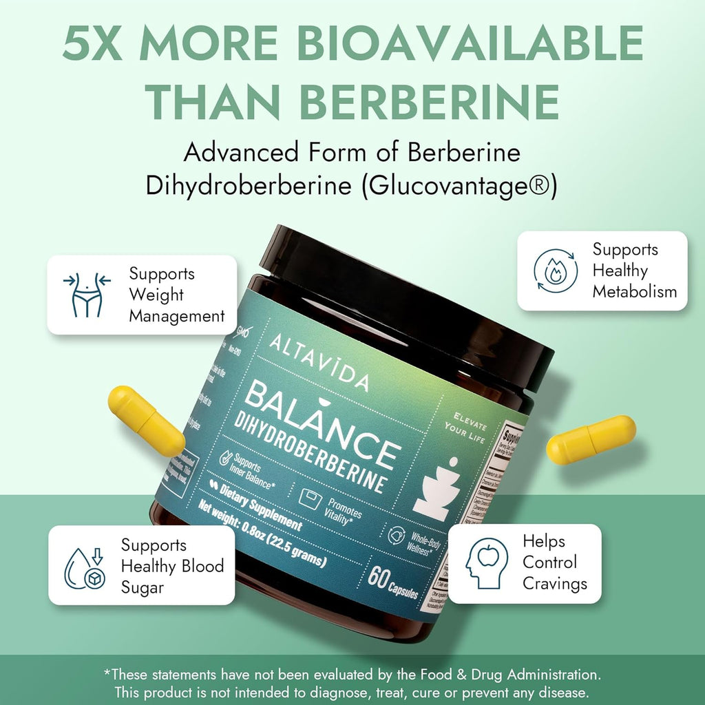Dihydroberberine Super Berberine Supplement with Ceylon Cinnamon and Alpha Lipoic Acid - GlucoVantage 250mg - 5x Enhanced Bioavailability Over Berberine HCL - Metabolic & Wellness Support - 60 Caps
